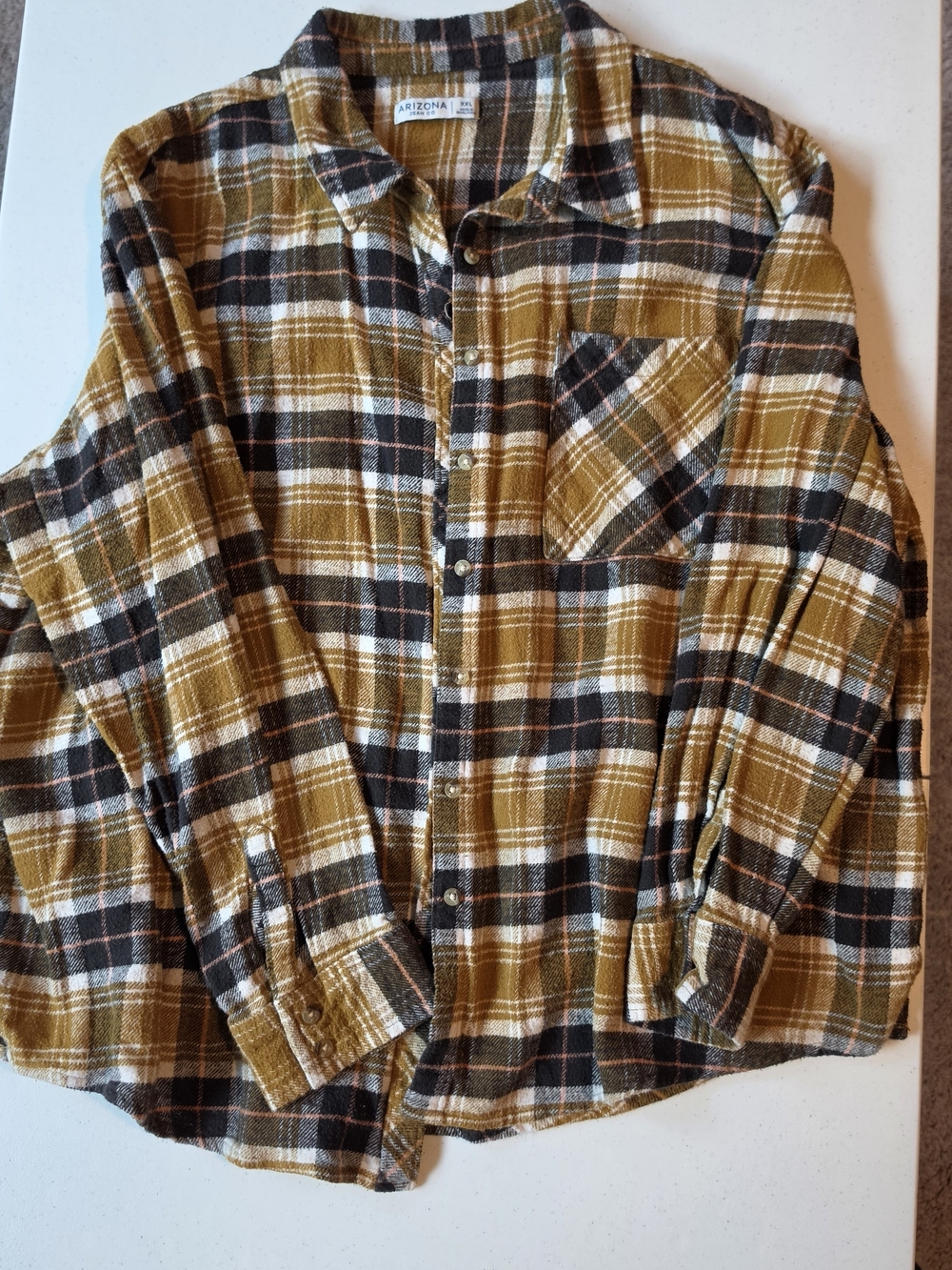 Arizona Jean Company Mustard and Black Plaid Button-Down Shirt